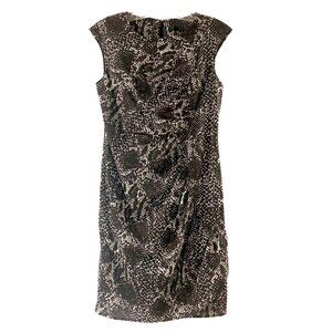 Ann Taylor Black and Nude Beige Sleeveless Snake Print Sheath Dress Size 0